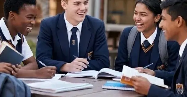 Grade 11 learners studying together at school